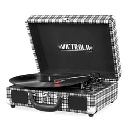 Victrola Vintage 3-Speed Bluetooth Portable Suitcase Record Player with Built-in Speakers | Upgraded Turntable Audio Sound|Black & White, Model Number: VSC-550BT-WX