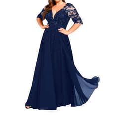 Suphod Mother of The Bride Dresses Chiffon Lace Appliques Formal Dress V Neck Half Sleeves Plus Size