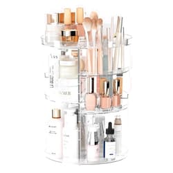 Jiavarry Rotating Makeup Organizer, DIY 8 Adjustable Layers Spinning Skincare Organizer, Cosmetic Display Case with Brush Holder Perfume Tray, Multi-Function Storage Carousel for Vanity Bathroom Countertop