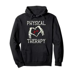 Funny Halloween Physical Therapy - DressedForDuty Physical Therapy Skeleton Hand Heartbeat Halloween PT Pullover Hoodie