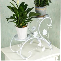 XIATIANT Decorative Floral Design Plant Stands, Iron Flower Pot Rack with 2 Round Display Shelves