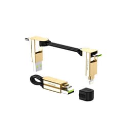 Rolling Square inCharge X, Multi Charging Cable, Portable Keychain Charger Cable, 6-in-1 with 100W Ultra-Fast Charging Power, Saturn Gold, Multi Charger
