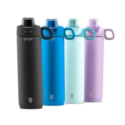 Pogo Active Vacuum Insulated Stainless Steel Water Bottle with Leak Proof Chug Lid and Silicone Carry Loop, Powdercoat, Black, 18 oz