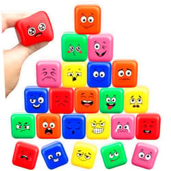 Dilabnba Fidget Face Cube, Stress Balls Emotion Cube Bulk Pack, Sensory Squishy Toy Squeeze Fidget Blocks Treasure Box, Gifts Party Favors Classroom/Birthday/Easter Goodie Bags Stuffers 24Pack