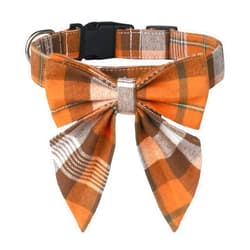 ADOGGYGO Fall Dog Collar with Bow, Halloween Thanksgiving Pet Bowtie Collar, Adjustable Cotton Orange Fall Collars for Medium Dogs Pets (Medium)