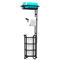 TreeLen Toilet Paper Holder Stand Tissue Paper Roll Dispenser with Shelf for Bathroom Storage Holds Reserve Mega Rolls-Matte Black