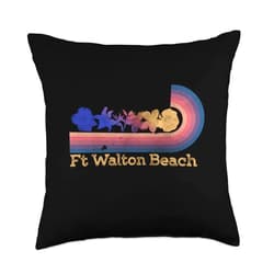 Ft Walton Beach Retro Vintage Themed Designs Retro Ft Walton Beach Tropical Flowers 80's Style Surfing Throw Pillow, 18x18, Multicolor