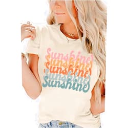 MOUSYA Womens Sunshine Summer Graphic T Shirts Funny Colorful Letter Print Tee Shirt Tropical Vintage Casual Tee Tops