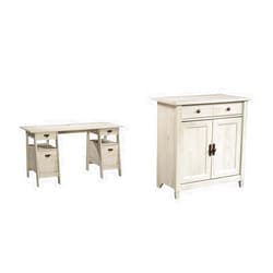 Sauder Trestle Executive Trestle Desk (Chalked Chestnut Finish) Edge Water Utility Cart/Stand (Chalked Chestnut Finish)