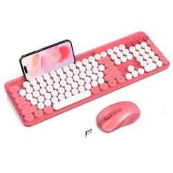 SABLUTE Wireless Keyboard and Mouse Combo, Retro Round Keycap Typewriter Keyboard with Phone/Tablet Holder, Cute Colorful Keyboard for Computer/Laptop/Windows/Mac by SABLUTE, Pink