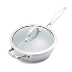 GreenPan Venice Pro Tri-Ply Stainless Steel Healthy Ceramic Nonstick 3QT Chef Saute Pan with Helper Handle and Lid, PFAS-Free, Multi Clad, Induction, Dishwasher Safe, Oven Safe, Silver