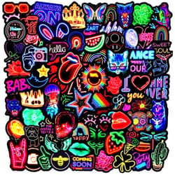 Generic Neon Stickers Decal Waterproof Vinyl Stickers Pack for Water Bottle Laptop Skateboard Guitar Luggage School Carnival Party Supplies etc Sticker Pack for Kids Adults Teens (100Pcs Neon Style)