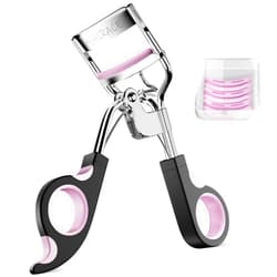 Whalrace Eye Lash Curler with 6PCS Extra Replacement Strips, Whalrace Superior Curling Effect Eyelash Curlers, Easy & Comfortable to Grip and Use-Gpink