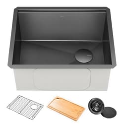 KRAUS Kore 23 Inch Undermount Workstation 16 Gauge Black Stainless Steel Single Bowl Kitchen Sink in PVD Gunmetal Finish with Accessories, KWU1111-23-PGM