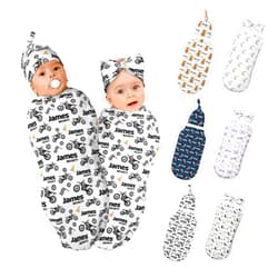 Munific Personalized Baby Swaddle Blanket for Boys, Custom Name Dirt Bike Receiving Blanket with Headband or Hat Set for Newborn