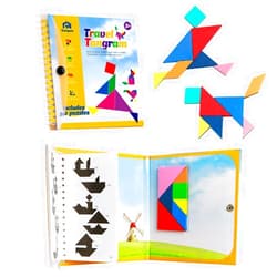 Coogam Travel Tangram Puzzle - Magnetic Pattern Block Book Road Trip Game Jigsaw Shapes Dissection STEM Games with Solution for Kid Adult Challenge - IQ Educational Toy Gift Brain Teasers 360 Patterns
