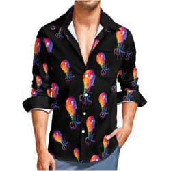 Generic Lightbulb of Tentacles Rainbow Dripping Novelty Men's Long Sleeve Shirts Casual T-Shirt Button Down Tops Blouse