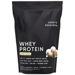 Sports Research Whey Protein - Sports Nutrition Whey Isolate Protein Powder for Lean Muscle Building & Workout Recovery - 5 lb Bag Bulk Protein Powder - Creamy Vanilla, 63 Servings