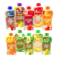 Happy Baby Organics Stage 2 Baby Food Pouches, Gluten Free, Vegan & Healthy Snack, Clearly Crafted Fruit & Veggie Puree, Fruit & Veggie Variety Pack, 4 Ounces (Pack of 10)