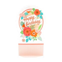 Hallmark Birthday Card, 3D Birthday Design, Pop Up Card, Musical, Motion, Snow Globe, Pink Confetti, Pink Snow, Florals, Flowers, Pink, Orange, Blue