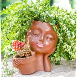 Vomiceak Face Planter Pots Head Planters for Indoor Outdoor Plants - Double Plant Pots for Flower Succulent with Drainage Holes - Ideal Present Ideas(Black Lady)