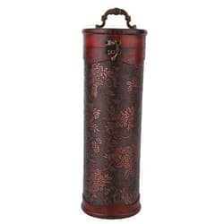 Miskall Wine Storage Box with Handle Portable Vintage Round Wood Single Red Retro Treasure Chest Gift Holder