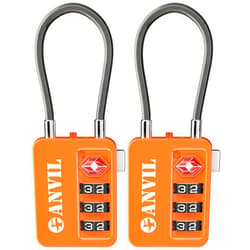 ANVIL TSA Locks for Luggage with Search Alert: Durable Cable Combination Locks, TSA Approved - Secure Travel Locks for Suitcases, Backpacks & Gun Cases (2, Orange)