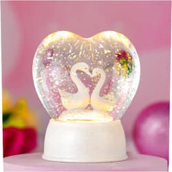 LEYUPEAK Light up Snow Globe with Music Valentine Hearts Decor White Lantern with Swan Scene, 6h Timer & Glitter, for Her, Wife, Girlfriend