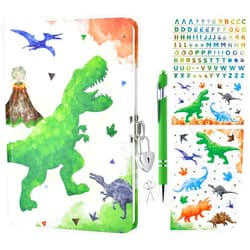 WERNNSAI Watercolor Dinosaur Notebook Set - Luminous Journal Set for Boys Kids Birthday Christmas Gift School Travel Secret Diary A5 Lined Memos Writing Drawing Notepad Ballpoint Pen Stickers with Lock Keys