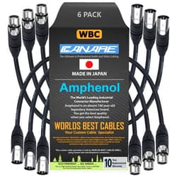 WORLDS BEST CABLES 6 Units - 1 Foot - Canare L-4E6S, Star Quad Balanced Male To Female Microphone Cables With Amphenol AX3M & AX3F Silver XLR Connectors - CUSTOM MADE By WORLDS BEST CABLES