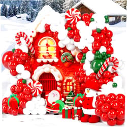 MOMO RUCCI Christmas Balloons Arch Garland Kit, 131Pcs Red White Green Balloons Santa Claus Gift Box Candy Cane Foil Balloon for Birthday Baby Shower Party Decorations Supplies
