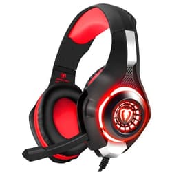 BlueFire Stereo Gaming Headset with Microphone for PS5 PS4 Xbox One Switch PC Mac – Wired Over-Ear Headphones with Surround Sound, Soft Memory Foam, Noise Canceling Mic, Light, 3.5mm Jack (Red)