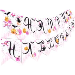 POP parties Pink Ghost Halloween Banner Pennant - Pink Halloween Party Supplies - Pink Halloween Party Decorations - Halloween Decorations - HH