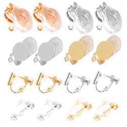 DIYEAR Golden Clip on Earring converters with Silicon Earring Pads, 16pcs Hypoallergenic Round Flat Back Tray Earring Clips Easy Open Loop DIY Earring Making for Women Men Girls Non-Pierced Ears