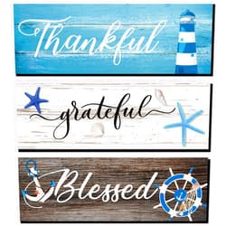 Yookeer 3 Pieces Thankful Grateful Blessed Wooden Signs Coastal Rustic Wood Signs Wall Decor Beach Wood Front Hanging for Farmhouse Outdoor Decor(Coastal Style)
