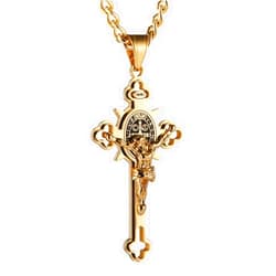 HZMAN Religion Stainless Steel Saint St St. Benedict Crucifix Cross Pendants Necklace INRI