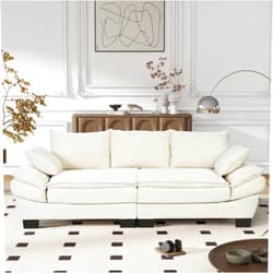 Canditree Modern 2 Seater Sofa Couch, Upholstered Sofa with Armrests, 2 Decorative Throw Pillows, Sofa for Living Room Apartment (Beige)