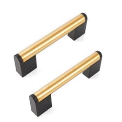 FULGENTE Pack of 10 Gold and Black Cabinets Handles, Brushed Brass 3-3/4 inch (96mm) Hole Centers Cabinet Drawer Door Pulls Hardware for Kitchen Bath Bedroom Furniture 3.75'' Stainless