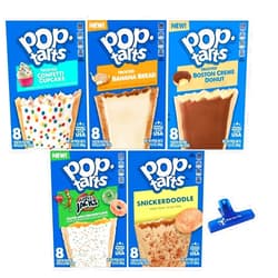 Make Your Day Pop Tarts Frosted Toaster Pastries, Confetti Cupcake, Banana Bread, Boston Creme Donut, Apple Cinnamon, and Snickerdoodle Flavor, 13.5 Ounce (Pack of 5) - with Make Your Day Bag Clip