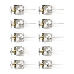 Mengico 10 Pack Door Lever Heavy Duty, Privacy Door Handles Locksets,Satin Nickel Reversible Keyless Square Door Lever for Bedroom and Bathroom