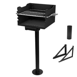 Stanbroil Park-Style Charcoal Grill, Heavy Duty Steel Outdoor BBQ Park Grill with Stainless Steel Cooking Grate and Post for Backyard or Camping, Black