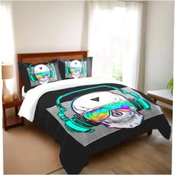 SHOMPE Music Skull Comforter Sets Twin Size Boys Girls Punk Rocker Skeleton Printed Soft Warm Bedding for All Season