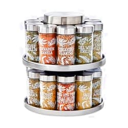 Kamenstein 20 Jar Revolving Spice Rack with Integrated Tool Caddy, Brushed Stainless Steel with Stainless Steel Caps
