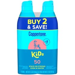 Coppertone Sunscreen Spray SPF 50, Broad Spectrum, Water Resistant for Kids, #1 Pediatrician Recommended Brand, 5.5 Ounce (Pack of 2)