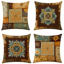 WOMHOPE Set of 4 Throw Pillow Covers Boho Mandala Decorative Pillow Cover Cushion Cases Burlap Toss 18 x 18 Inch for Couch,Bed,Sofa (Brown)