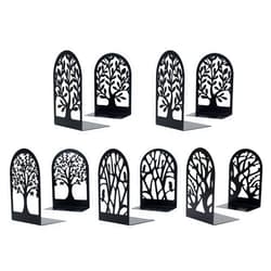 EOOUT Bookends for Shelves Decorative, 5 Pairs of Tree Bookends Supports, Black Metal Book Stoppers for Heavy Books, Heavy Duty Book Ends for Home Office School.