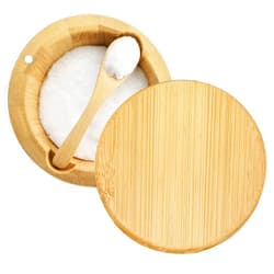 ThougrLyh Salt Box with Lid and Spoon Bamboo Salt Container Kitchen Spice Cellars with Swivel Lid Built in Spoon Salt Holder for Storage Sea Salt 12oz Capacity Large Salt Keeper