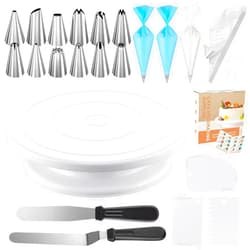 Kootek 71PCs Cake Decorating Supplies Kit with Revolving Cake Stand Turntable, 12 Numbered Icing Piping Tips, 2 Spatulas, 3 Icing Comb Scraper, 50+2 Piping Bags, and 1 Coupler for Baking