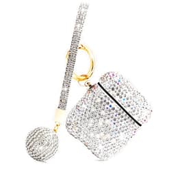 QearFun Luxurious Rhinestone AirPods Case, Protective Bling Diamonds AirPod Charging Protective Case Cover for Apple I10/I12 TWS (Silver with Keyring)