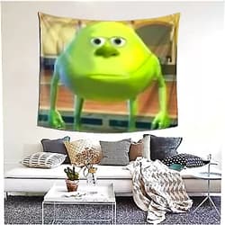 Qualet Mike Wazowski with Sully Face Meme Tapestry Wall Hanging for Bedroom Living Room Dorm Home Decor 60x51 Inch